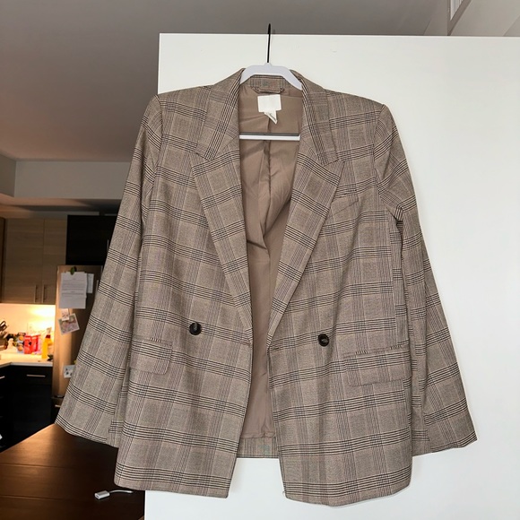 H&M tan checked-patterned blazer, size small, never worn - Picture 4 of 6